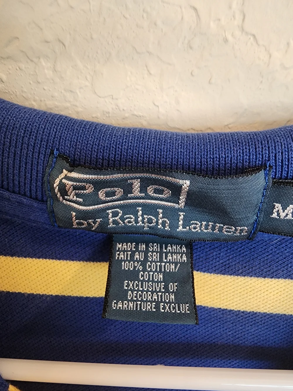 Ralph Lauren Blue Polo with Yellow Stripes and Red Logo